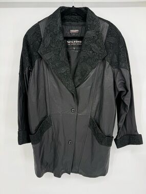 Vintage Wilsons Leather Jacket Suede Paisley Trim Zip Liner Coat Goth Steam Punk